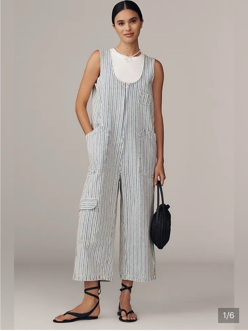 Anthropologie Striped Scoop-Neck Wide-Leg Jumpsuit - White/Blue